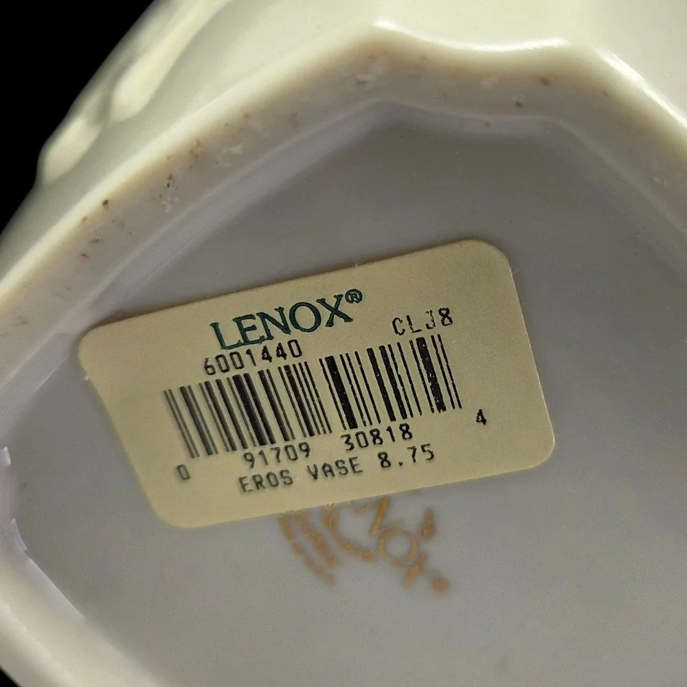 Lenox Eros Vase Cream Gold Trim Embossed Floral Design Porcelain Scalloped Edge